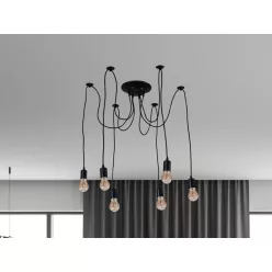   Fém E27 foglalat 6 foglalattal, 2m fekete kábel, max. 60W - BH5361