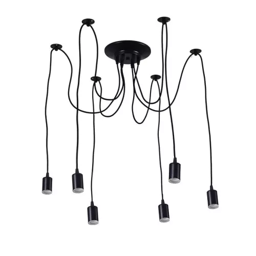 Fém E27 foglalat 6 foglalattal, 2m fekete kábel, max. 60W - BH5361