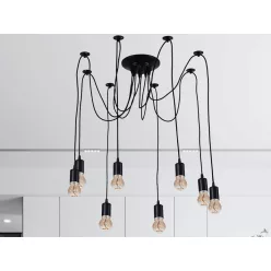   Fém E27 foglalat 8 foglalattal, 2m fekete kábel, max. 60W - BH5381