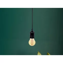 Fém E27 foglalat 60W, 1m kábel, fekete - BH602B