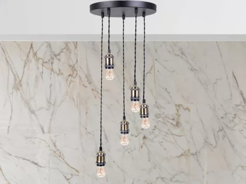 Fém E27 foglalat bronz színben, 1m fekete textil kábellel, max. 60W - BH6652TB-B