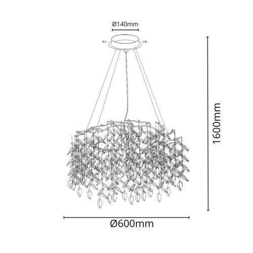 Luxus kristály függőlámpa 360W, 9x G9 foglalat, 60cm Ø, 230V, IP20 - CA011/600