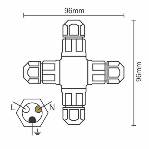 Csatlakozó IP67, 250V, 20A, 4x3x1,5mm kábelhez, földbe süllyeszthető - CW134