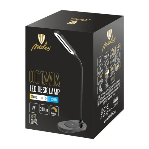 LED asztali lámpa 7W dimmelhető, vezeték nélküli töltő, 350 lm, 3000-6500K fekete - DL4301/B