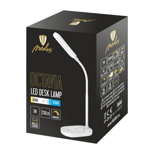 LED asztali lámpa 7W dimmelhető, vezeték nélküli töltő, 350 lm, 3000-6500K fehér - DL4301/W