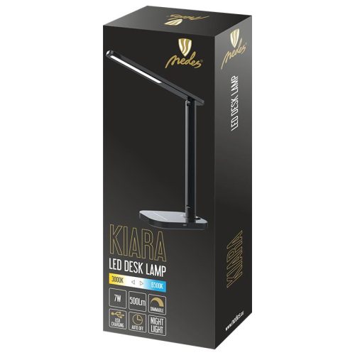 LED asztali lámpa 7W dimmelhető, USB, éjszakai fény, időzítő, 500 lm, 3000-6500K fekete - DL4304/B