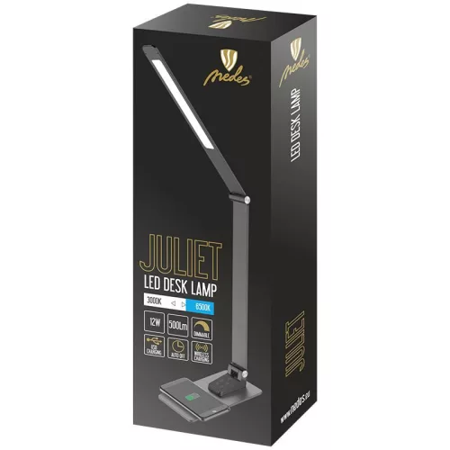 LED asztali lámpa 12W 500lm 3000-6500K dimmelhető USB vezeték nélküli töltés - DL5303/B