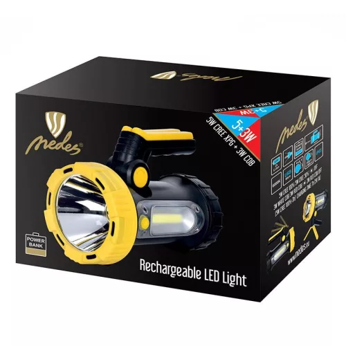 LED tölthető kézilámpa + powerbank 5W+3W, 530Lm, IP65, 203x158x113mm - FS03R