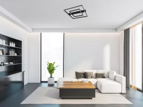 LED design mennyezeti lámpa 70W, 5200 lm, 3000K-6500K, IP20, fém-akril fekete - J3365/B