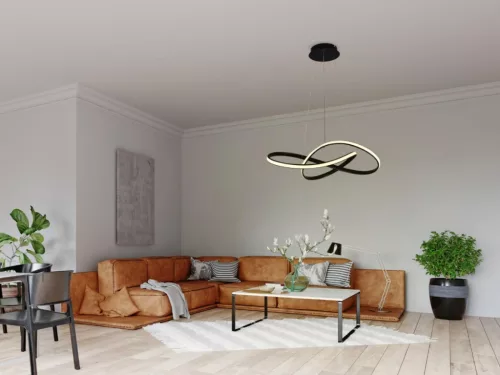 LED design mennyezeti lámpa 70W, 6100Lm, 3000–6500K állítható, IP20, 550mm, fekete - J4303/B