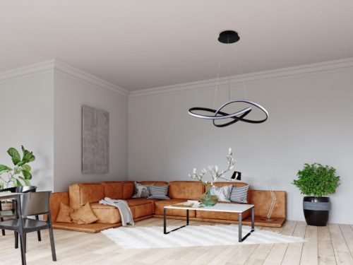 LED design mennyezeti lámpa 70W, 6100Lm, 3000–6500K állítható, IP20, 550mm, fekete - J4303/B