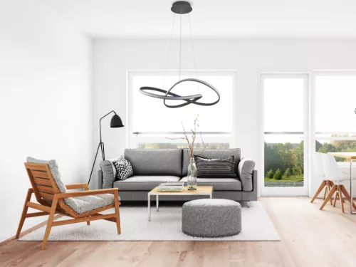 LED design mennyezeti lámpa 70W, 6100Lm, 3000–6500K állítható, IP20, 550mm, fekete - J4303/S