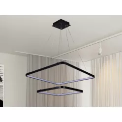   LED design mennyezeti lámpa 90W, 7600Lm, 3000–6500K állítható, IP20, 400+600mm, fekete - J4306/B