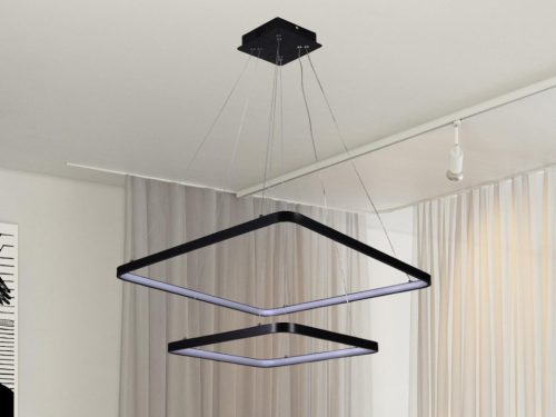 LED design mennyezeti lámpa 90W, 7600Lm, 3000–6500K állítható, IP20, 400+600mm, fekete - J4306/B