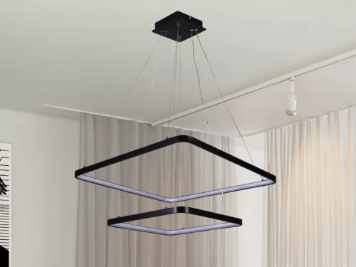 LED design mennyezeti lámpa 90W, 7600Lm, 3000–6500K állítható, IP20, 400+600mm, fekete - J4306/B