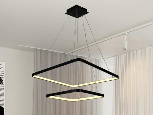 LED design mennyezeti lámpa 90W, 7600Lm, 3000–6500K állítható, IP20, 400+600mm, fekete - J4306/B
