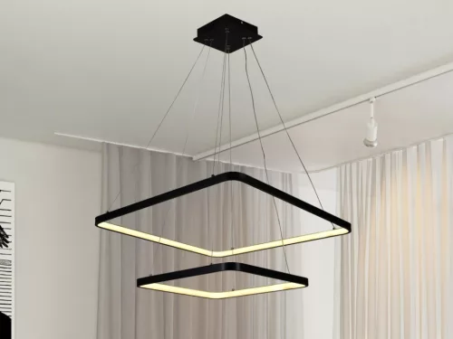 LED design mennyezeti lámpa 90W, 7600Lm, 3000–6500K állítható, IP20, 400+600mm, fekete - J4306/B