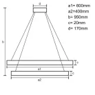 LED design mennyezeti lámpa 75W, 6100Lm, 3000–6500K állítható, IP20, 400+600mm, fekete - J4307/S