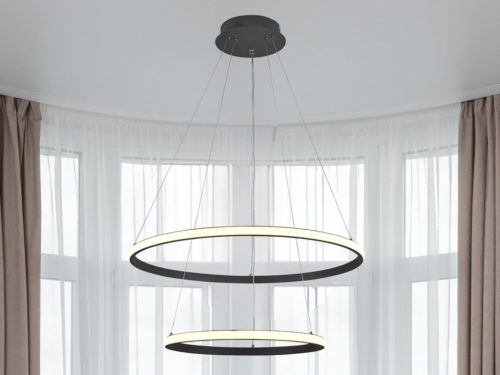 LED design mennyezeti lámpa 75W, 6100Lm, 3000–6500K állítható, IP20, 400+600mm, fekete - J4307/S