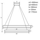LED design mennyezeti lámpa 75W, 6100Lm, 3000–6500K állítható, IP20, 400+600mm, fehér - J4307/W