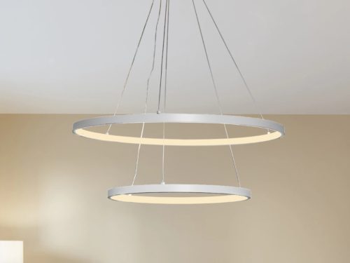 LED design mennyezeti lámpa 75W, 6100Lm, 3000–6500K állítható, IP20, 400+600mm, fehér - J4307/W