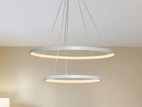 LED design mennyezeti lámpa 75W, 6100Lm, 3000–6500K állítható, IP20, 400+600mm, fehér - J4307/W