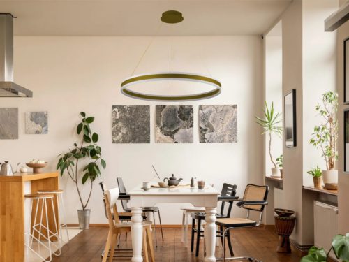 LED mennyezeti lámpa 110W, 7200 lm, 3000–6500K, IP20, arany fém-akril - J4316/G