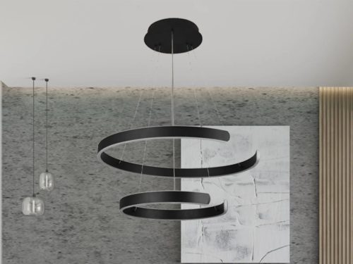 LED design mennyezeti lámpa, 120W, 7800 lm, 400+600 mm, 3000K-6500K, IP20, fekete - J4328/B