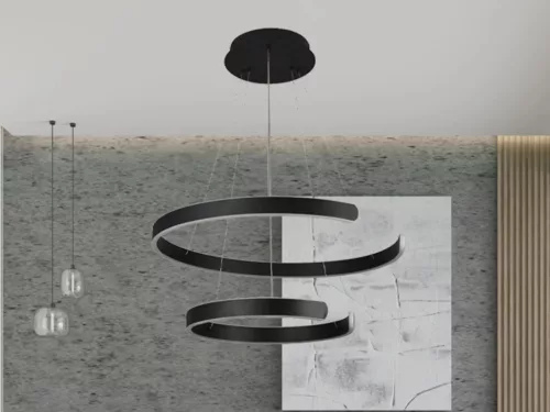 LED design mennyezeti lámpa, 120W, 7800 lm, 400+600 mm, 3000K-6500K, IP20, fekete - J4328/B