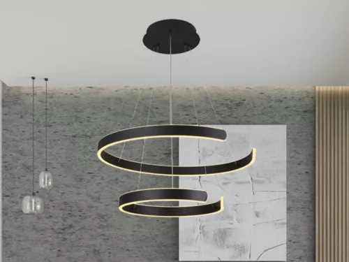 LED design mennyezeti lámpa, 120W, 7800 lm, 400+600 mm, 3000K-6500K, IP20, fekete - J4328/B