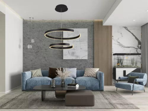 LED design mennyezeti lámpa, 120W, 7800 lm, 400+600 mm, 3000K-6500K, IP20, fekete - J4328/B