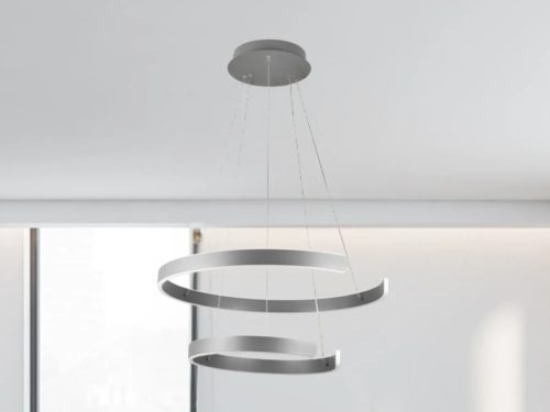 LED design mennyezeti lámpa, 120W, 7800 lm, 400+600 mm, 3000K-6500K, IP20, ezüst - J4328/S