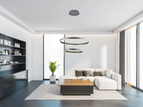 LED design mennyezeti lámpa, 120W, 7800 lm, 400+600 mm, 3000K-6500K, IP20, ezüst - J4328/S