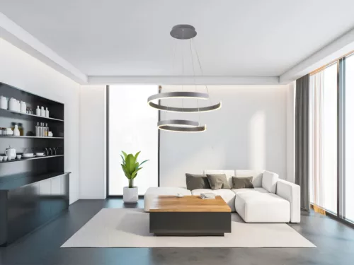 LED design mennyezeti lámpa, 120W, 7800 lm, 400+600 mm, 3000K-6500K, IP20, ezüst - J4328/S