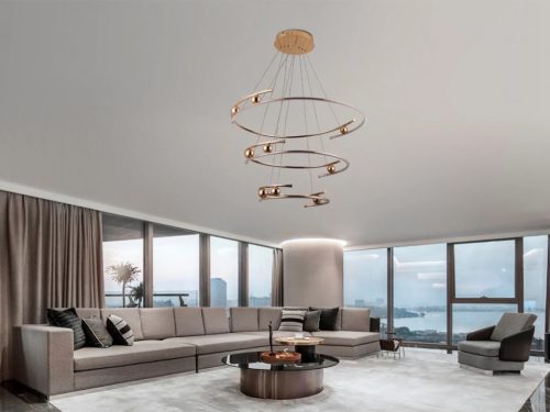LED design mennyezeti lámpa 170W, 12500 lm, 3000K-6500K, IP20, 400x2+600x2+800x2 mm, arany - J4347/G
