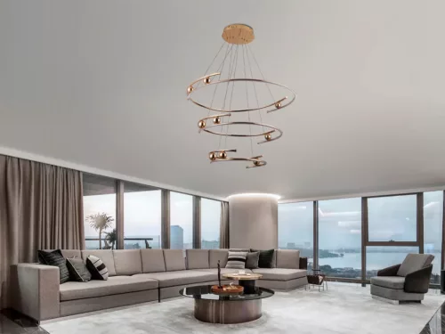 LED design mennyezeti lámpa 170W, 12500 lm, 3000K-6500K, IP20, 400x2+600x2+800x2 mm, arany - J4347/G