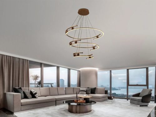 LED design mennyezeti lámpa 170W, 12500 lm, 3000K-6500K, IP20, 400x2+600x2+800x2 mm, arany - J4347/G