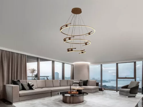 LED design mennyezeti lámpa 170W, 12500 lm, 3000K-6500K, IP20, 400x2+600x2+800x2 mm, arany - J4347/G