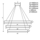 LED design mennyezeti lámpa 170W, 12500 lm, 3000K-6500K, IP20, 400x2+600x2+800x2 mm, arany - J4347/G