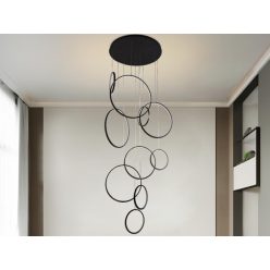   LED design mennyezeti lámpa 290W, 15500 lm, 3000K-6500K, fekete, IP20, 2x600+3x500+5x300 mm - J4371/