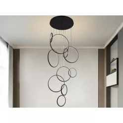   LED design mennyezeti lámpa 290W, 15500 lm, 3000K-6500K, fekete, IP20, 2x600+3x500+5x300 mm - J4371/