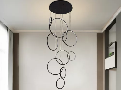 LED design mennyezeti lámpa 290W, 15500 lm, 3000K-6500K, fekete, IP20, 2x600+3x500+5x300 mm - J4371/