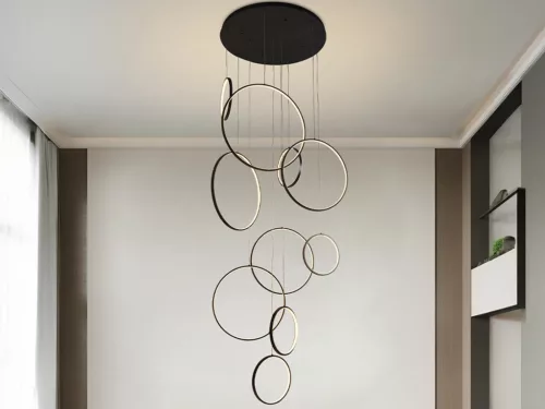 LED design mennyezeti lámpa 290W, 15500 lm, 3000K-6500K, fekete, IP20, 2x600+3x500+5x300 mm - J4371/