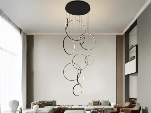 LED design mennyezeti lámpa 290W, 15500 lm, 3000K-6500K, fekete, IP20, 2x600+3x500+5x300 mm - J4371/