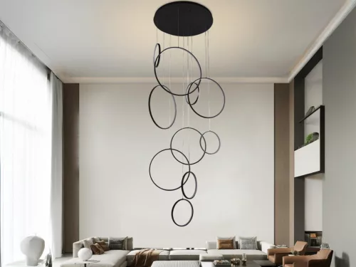 LED design mennyezeti lámpa 290W, 15500 lm, 3000K-6500K, fekete, IP20, 2x600+3x500+5x300 mm - J4371/