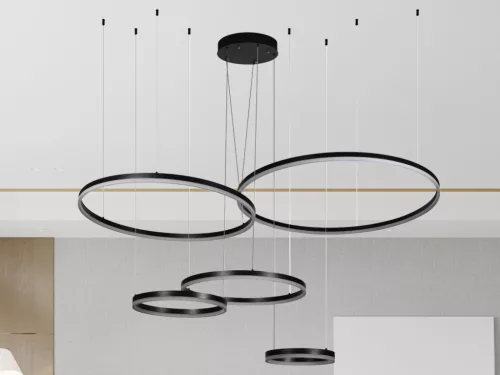 LED design mennyezeti lámpa 220W, 12500 lm, 3000K-6500K, fekete, IP20, 1000+800+600+400+300 mm - J43