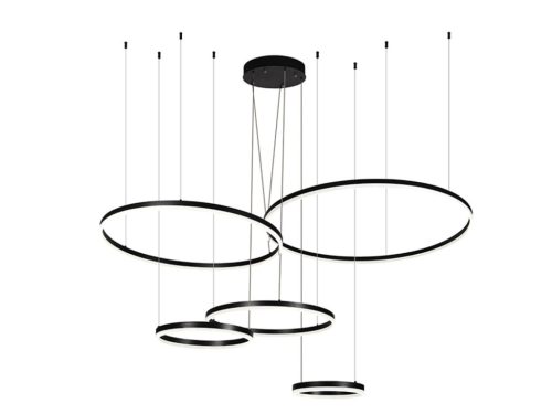 LED design mennyezeti lámpa 220W, 12500 lm, 3000K-6500K, fekete, IP20, 1000+800+600+400+300 mm - J43