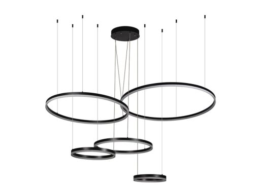 LED design mennyezeti lámpa 220W, 12500 lm, 3000K-6500K, fekete, IP20, 1000+800+600+400+300 mm - J43