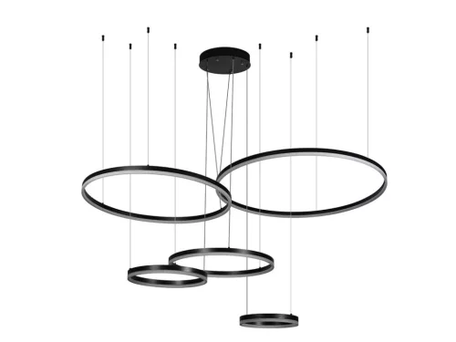 LED design mennyezeti lámpa 220W, 12500 lm, 3000K-6500K, fekete, IP20, 1000+800+600+400+300 mm - J43