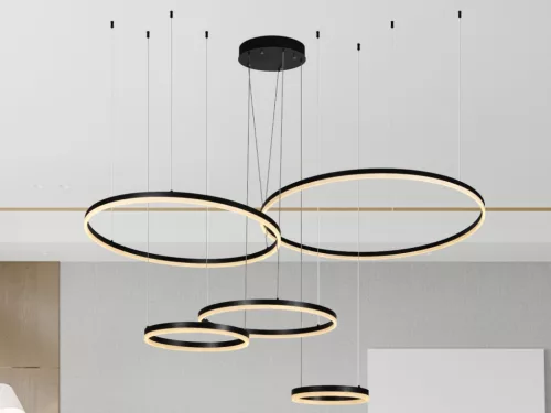 LED design mennyezeti lámpa 220W, 12500 lm, 3000K-6500K, fekete, IP20, 1000+800+600+400+300 mm - J43